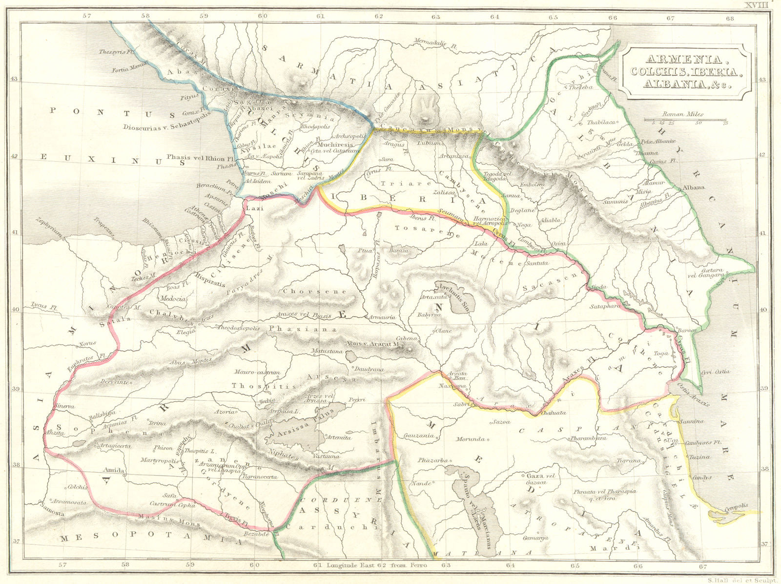 GEORGIA. Armenia, Colchis, Iberia, Albania 1847 old antique map plan chart
